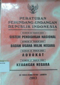 Image of Peraturan Perundang-Undangan Republik Indonesia Nomor 20 tahun 2003 Sistem Pendidikan Nasional